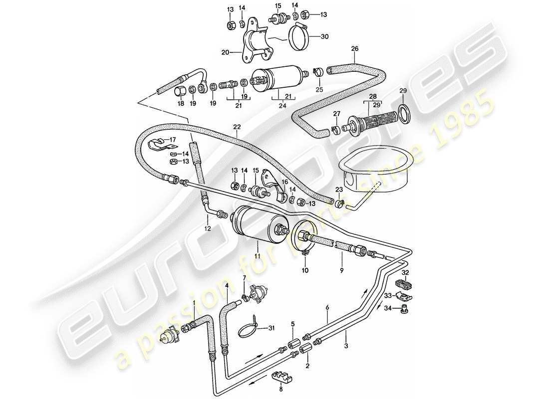 Porsche 924S (1986) fuel system Part Diagram