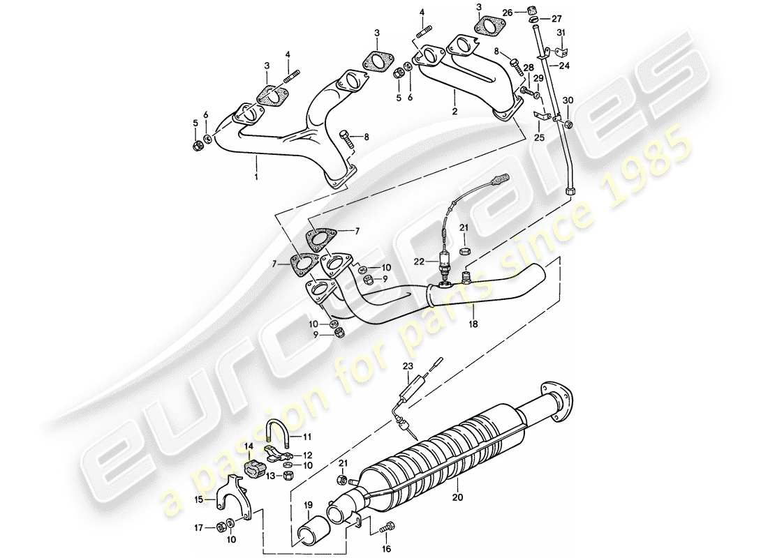 Porsche 924S (1986) EXHAUST SYSTEM - CATALYST Part Diagram