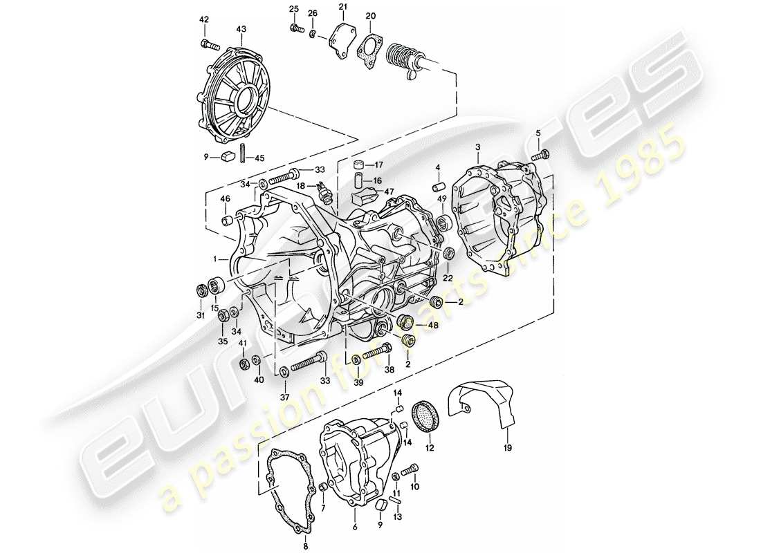 Porsche 924S (1986) REPLACEMENT TRANSMISSION - TRANSMISSION CASE - MANUAL GEARBOX Part Diagram