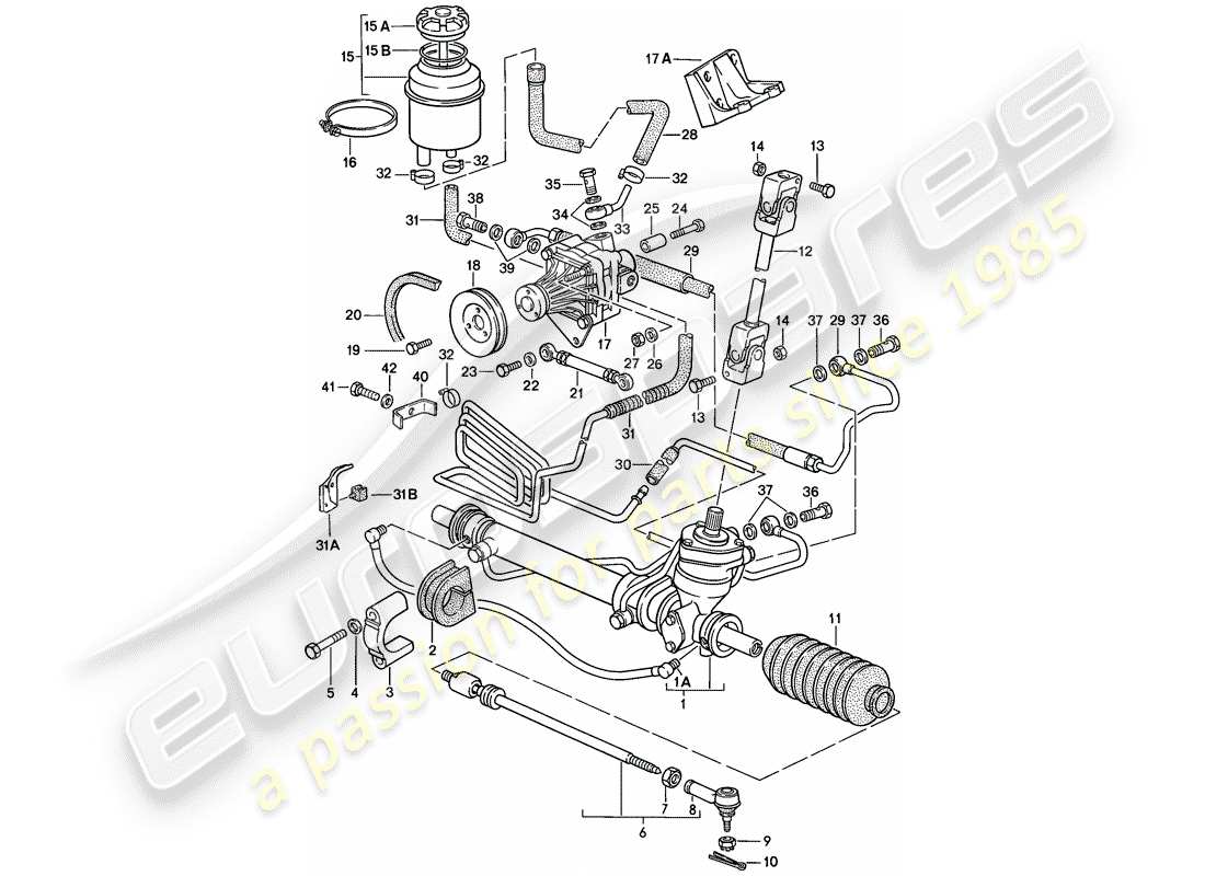 Porsche 924S (1986) power steering - steering gear - power steering pump - lines Part Diagram