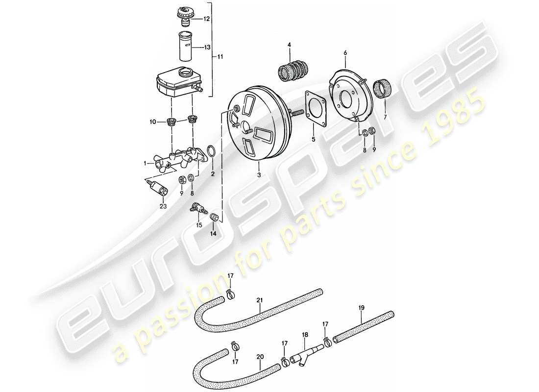 Porsche 924S (1986) BRAKE MASTER CYLINDER - BRAKE BOOSTER - RESERVOIR Part Diagram