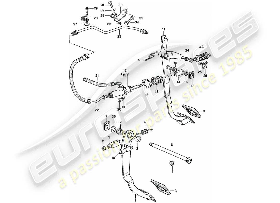 Porsche 924S (1986) BRAKE - CLUTCH - PEDALS Part Diagram