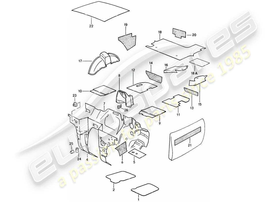 Porsche 924S (1986) sound absorber Part Diagram