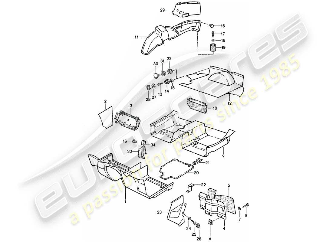 Porsche 924S (1986) trims Part Diagram