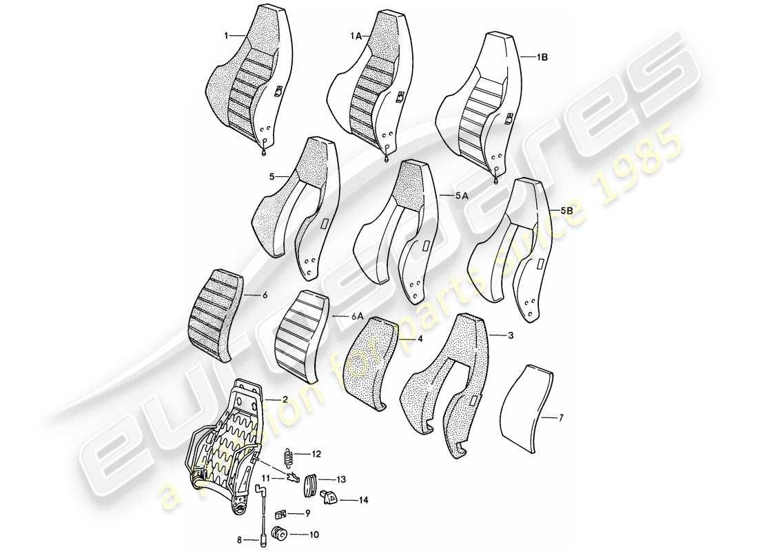 Porsche 924S (1986) SPORTS SEAT - BACKREST - SINGLE PARTS Part Diagram