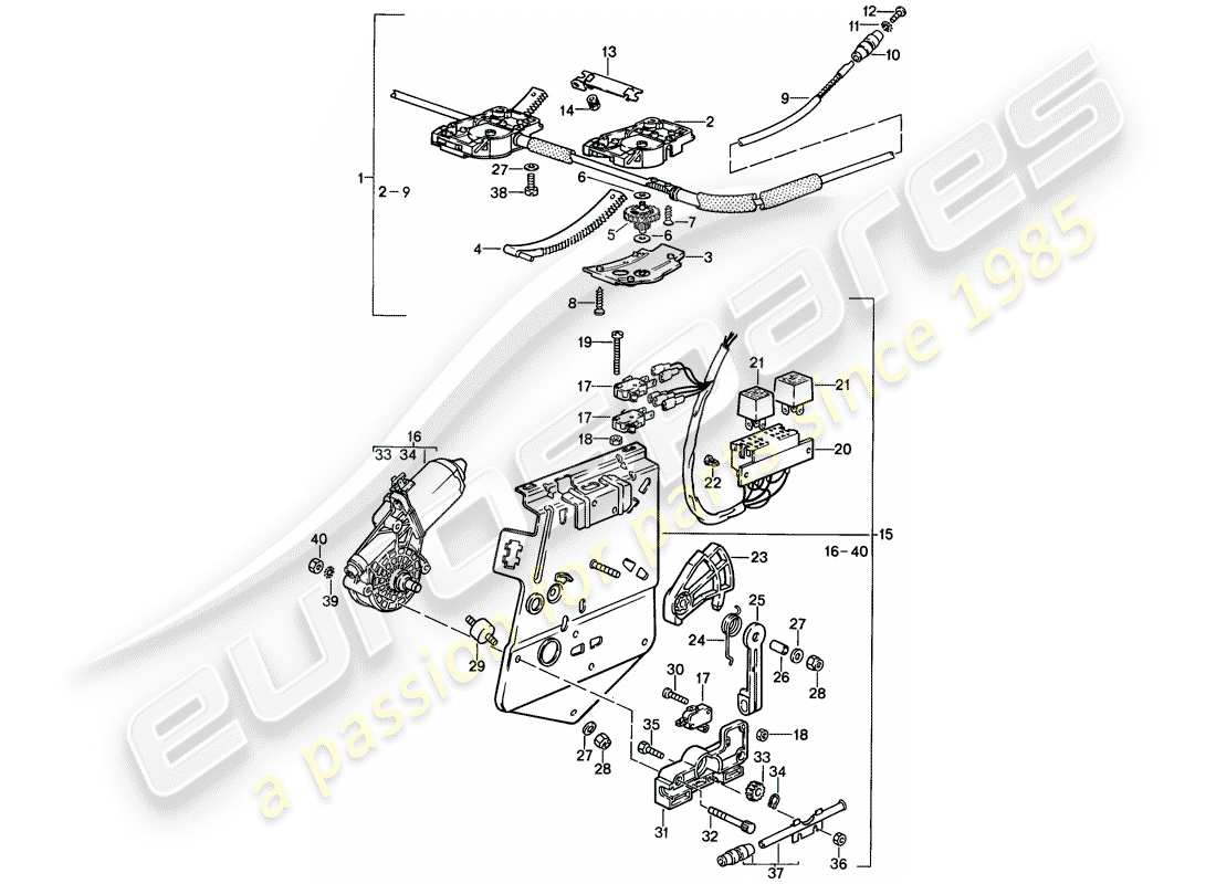 Porsche 924S (1986) LIFTING ROOF - DRIVING MECHANISM - F 92-GN402 705>> Part Diagram