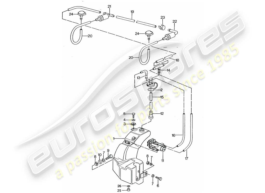 Porsche 924S (1986) windshield washer unit Part Diagram