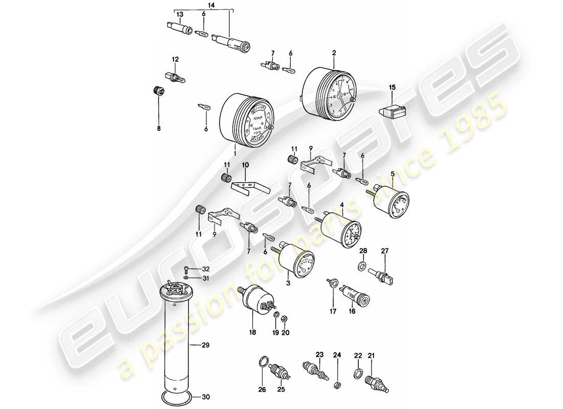 Porsche 924S (1986) INSTRUMENT CLUSTER - SENSOR Part Diagram