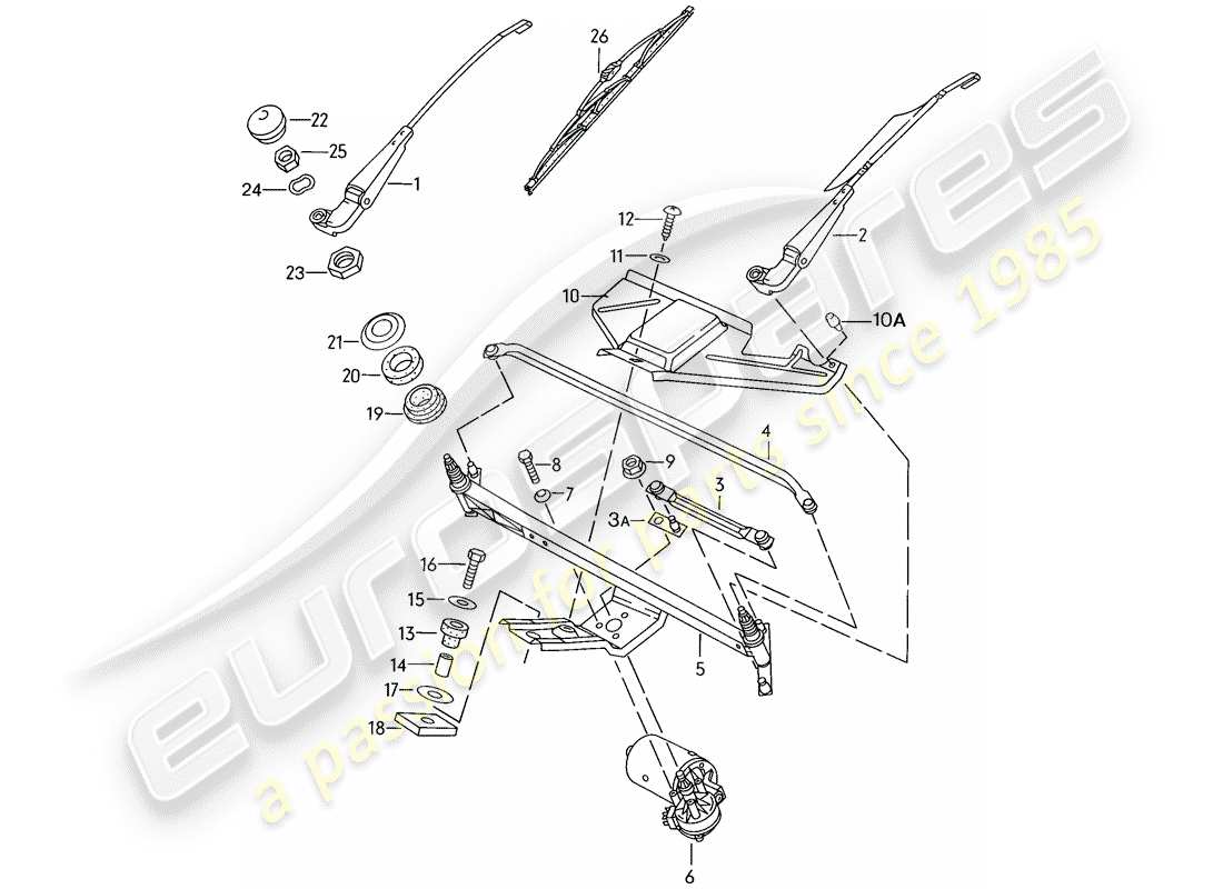 Porsche 924S (1988) WINDSCREEN WIPER SYSTEM Part Diagram