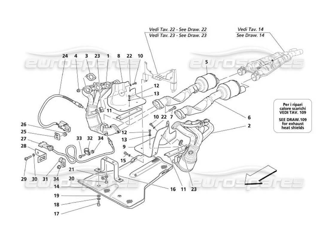 Maserati 4200 Coupe (2005) Exhaust System -Variations for USA and CDN- Parts Diagram