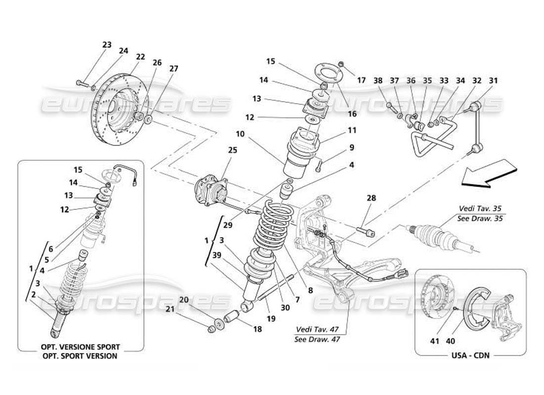 Maserati 4200 Coupe (2005) Rear Suspension - Shock Absorber and Brake Disk Parts Diagram