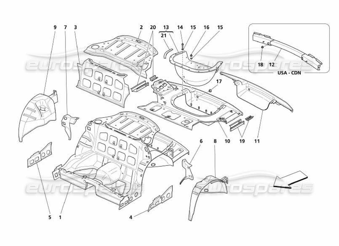 Maserati 4200 Coupe (2005) rear structure Parts Diagram