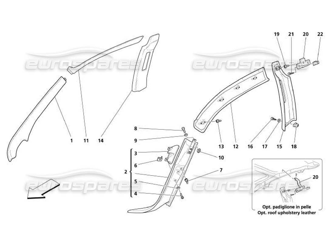 Maserati 4200 Coupe (2005) Inner Covering - Central and Front Post Covering - Side Rail Cover Parts Diagram