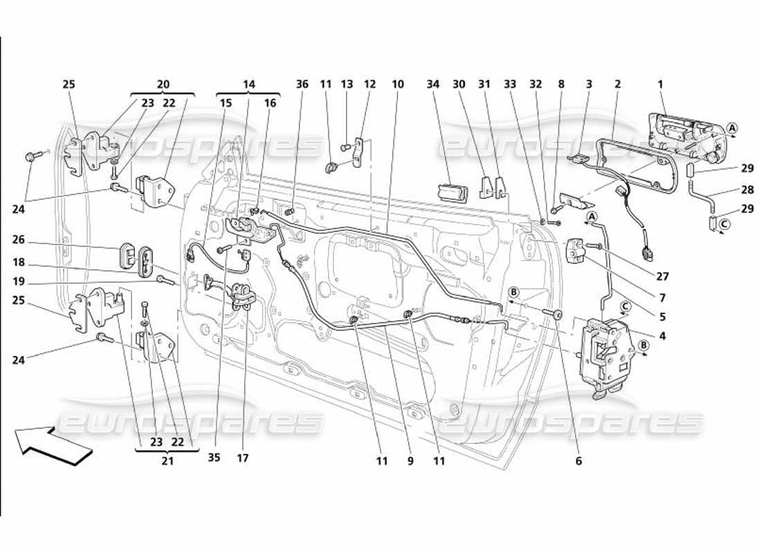 Maserati 4200 Coupe (2005) Doors - Opening Control and Hinges Parts Diagram