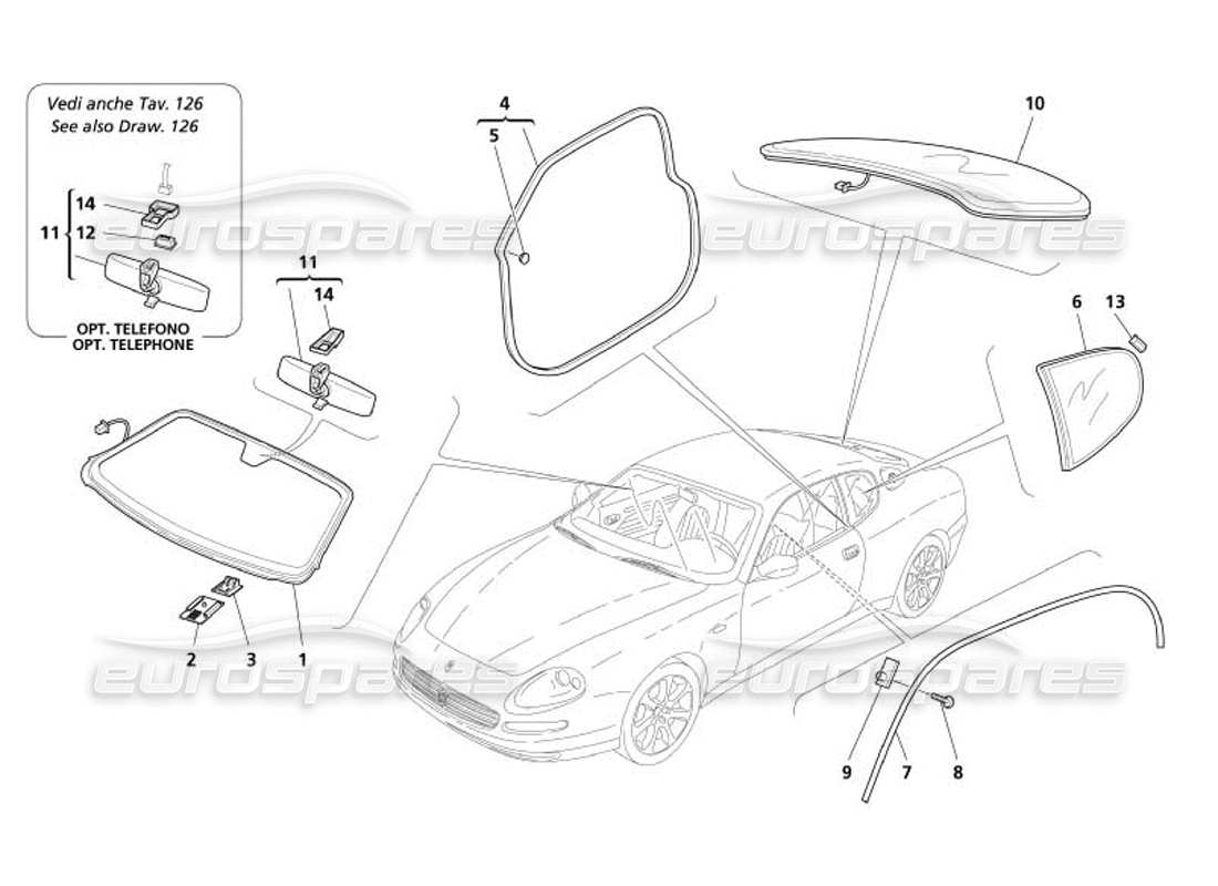Maserati 4200 Coupe (2005) Glasses - Gaskets and Inner Rearwiew Mirror Parts Diagram