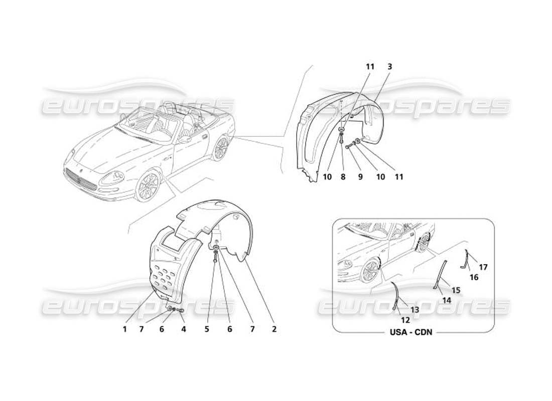 Maserati 4200 Spyder (2005) Shields and Protections for Wheel Compartment Part Diagram