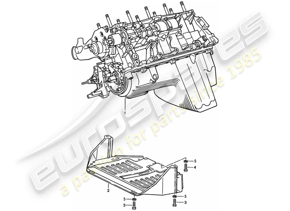 Porsche 944 (1983) SHORT ENGINE - CRANKCASE - PROTECTIVE PLATE F. ENGINE Part Diagram