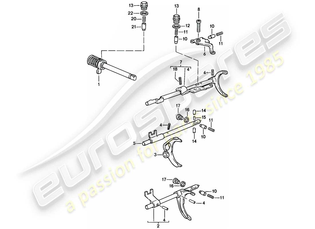 Porsche 944 (1983) SHIFT RODS - SHIFT FORKS Part Diagram