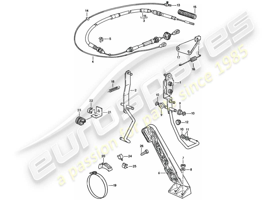 Porsche 944 (1983) ACCELERATOR PEDAL - ACCELERATOR CABLE - FOR VEHICLES WITH - AUTOMATIC TRANSMISSION Part Diagram