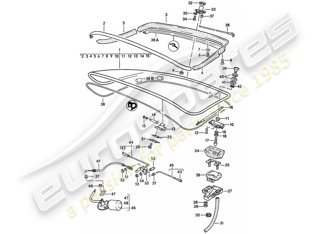 Porsche 944 (1983) REAR TRUNK LID - WITH: - REAR WINDOW GLASS - REAR SPOILER Part Diagram