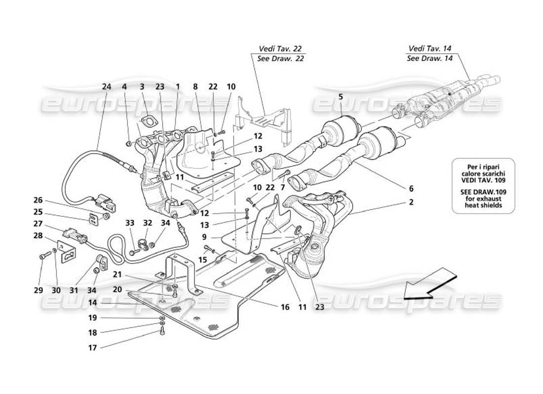 Maserati 4200 Gransport (2005) Exhaust System -Variations for USA and CDN- Part Diagram