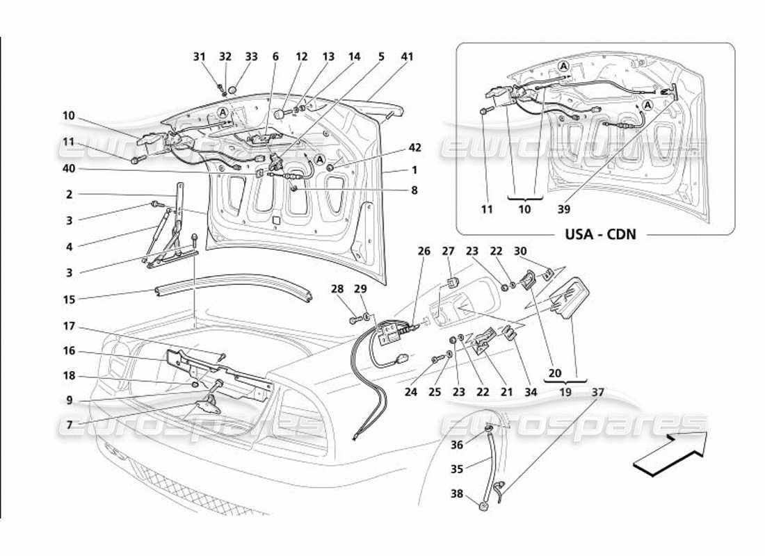 Maserati 4200 Gransport (2005) Trunk Hood Bonnet and Gas Door Parts Diagram