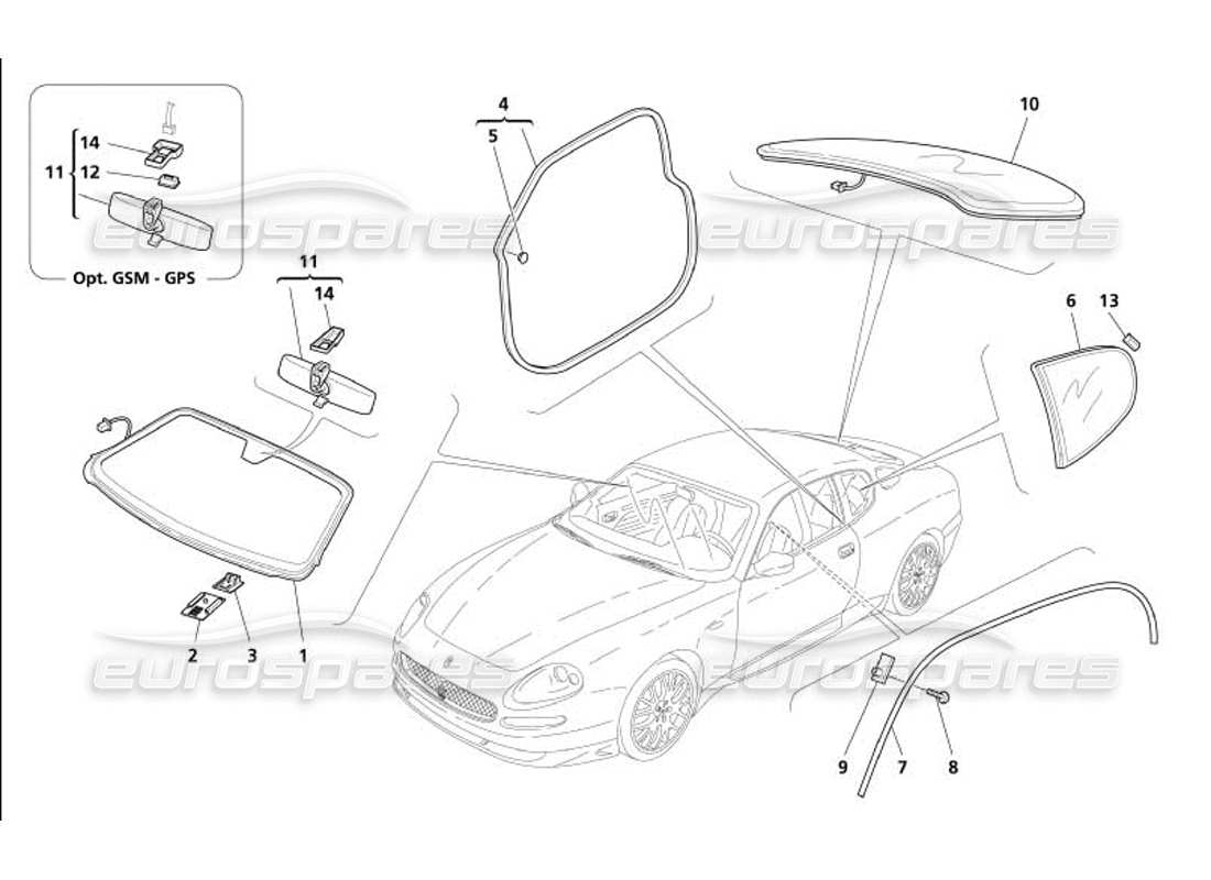 Maserati 4200 Gransport (2005) Glasses - Gaskets and Inner Rearwiew Mirror Parts Diagram