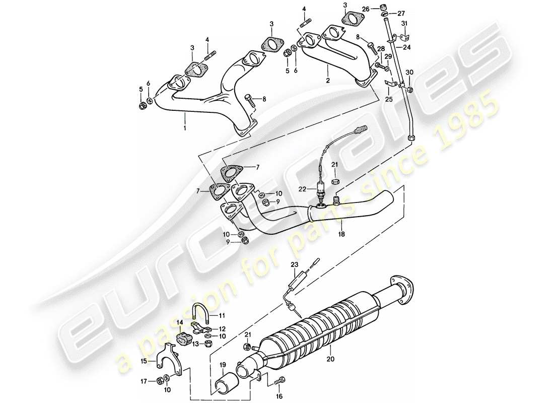 Porsche 944 (1986) exhaust system - - catalyst Part Diagram