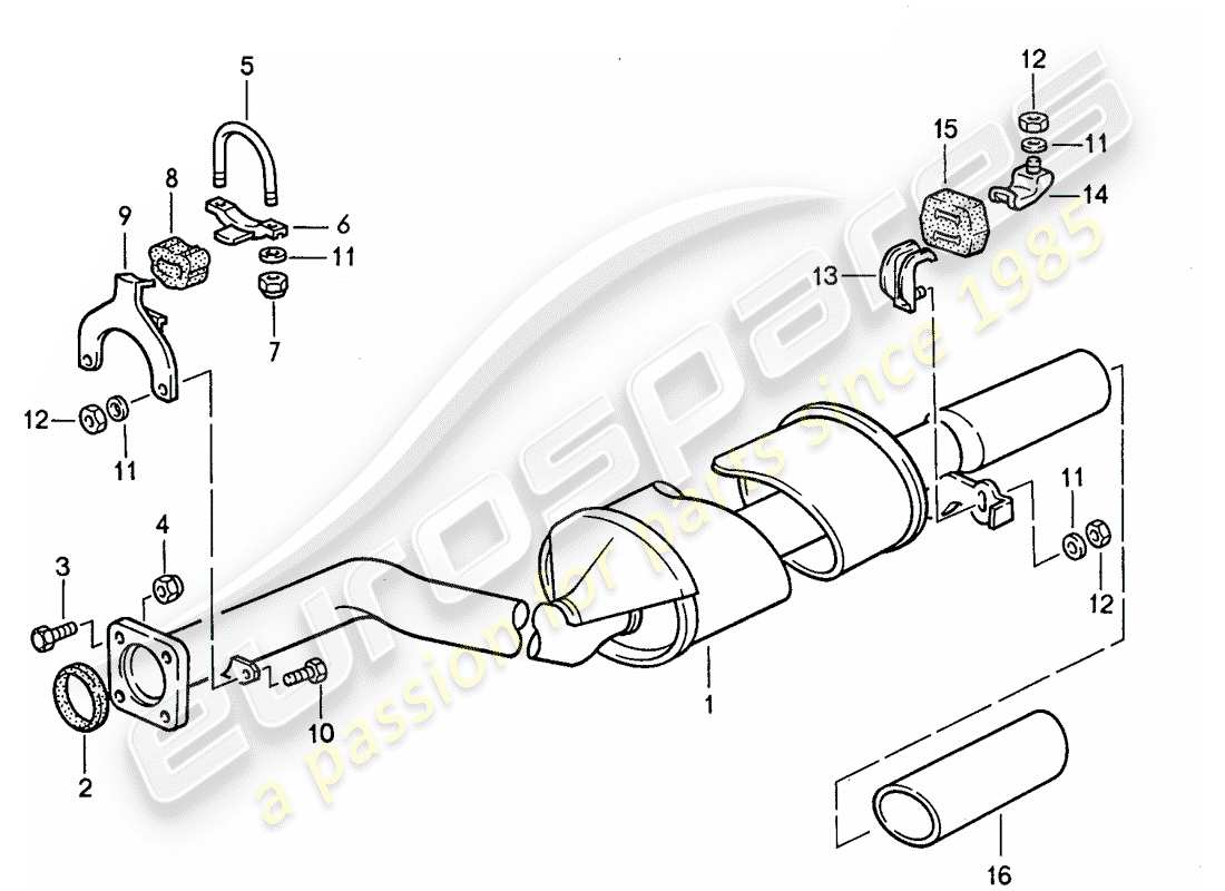 Porsche 944 (1986) exhaust system - - exhaust silencer, rear Part Diagram