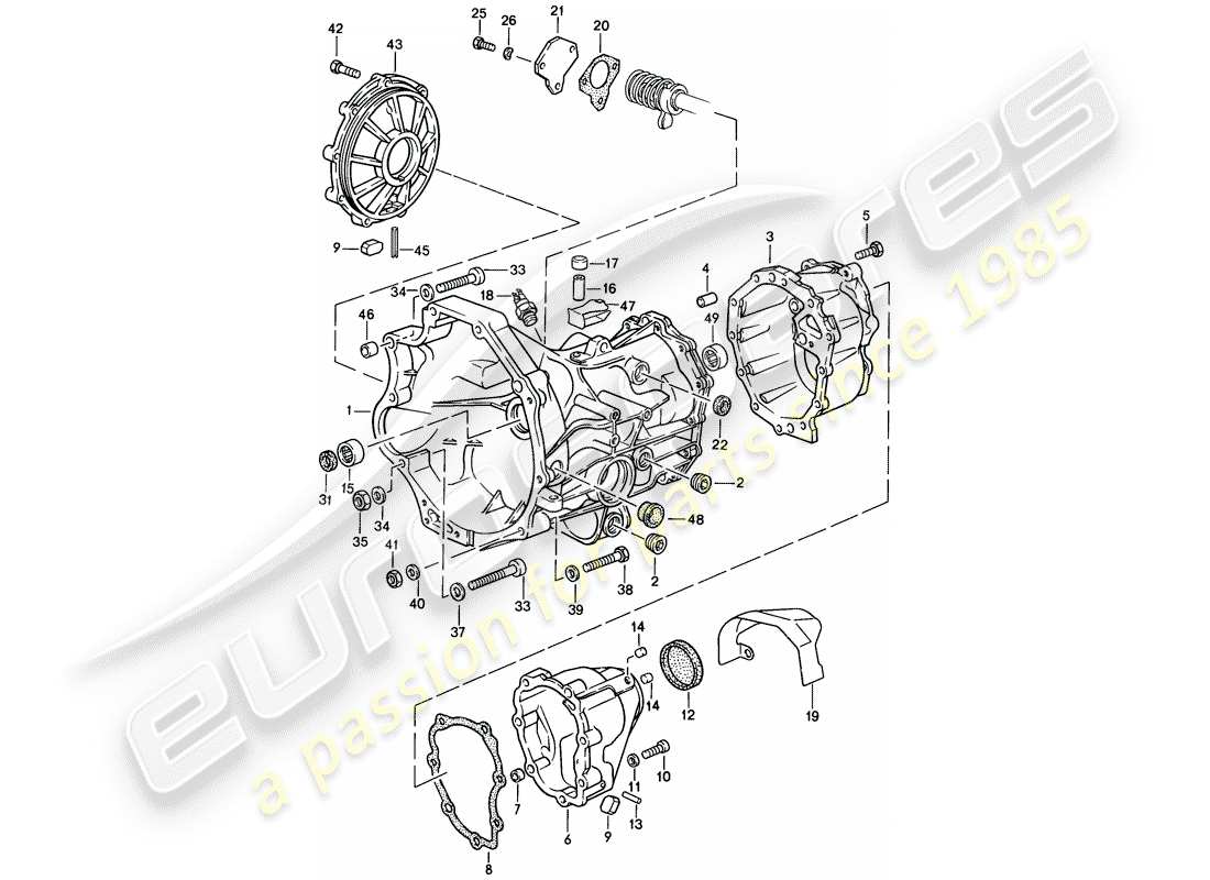 Porsche 944 (1986) REPLACEMENT TRANSMISSION - TRANSMISSION CASE - MANUAL GEARBOX Part Diagram