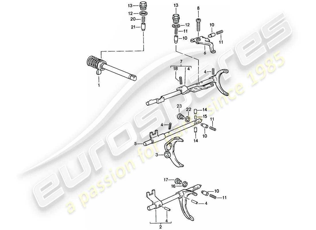Porsche 944 (1986) transmission control - - manual gearbox Part Diagram
