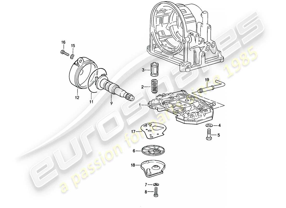 Porsche 944 (1986) VALVE BODY - OIL STRAINER - GOVERNOR - AUTOMATIC TRANSMISSION Part Diagram