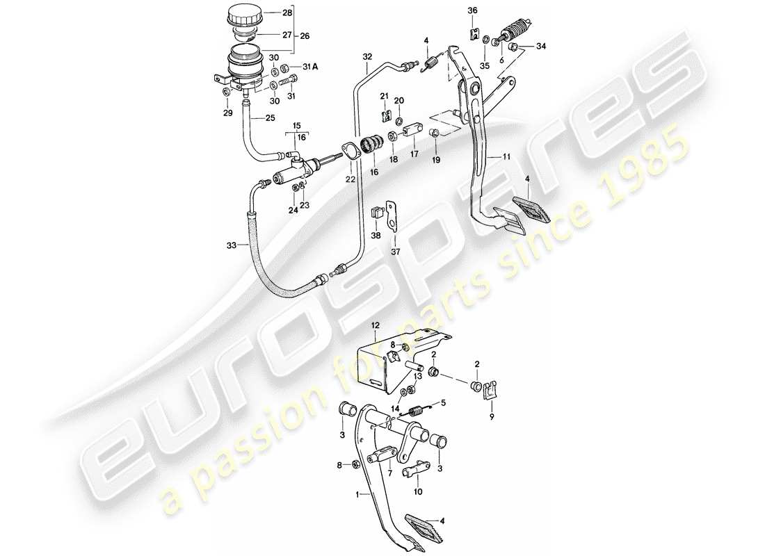 Porsche 944 (1986) BRAKE - CLUTCH - PEDALS Part Diagram