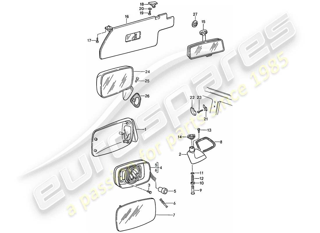 Porsche 944 (1986) REAR-VIEW MIRROR - SUN VIZOR - REAR VIEW MIRROR Part Diagram