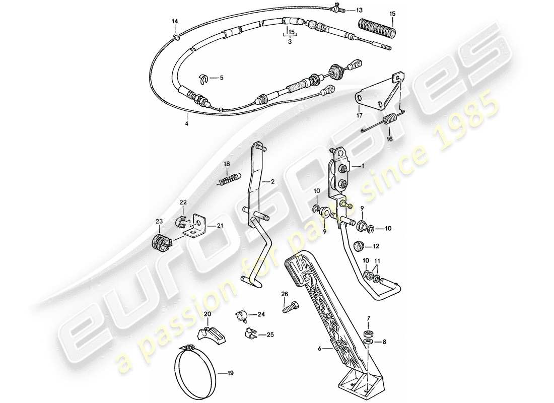 Porsche 944 (1987) ACCELERATOR PEDAL - ACCELERATOR CABLE - FOR - AUTOMATIC TRANSMISSION Part Diagram