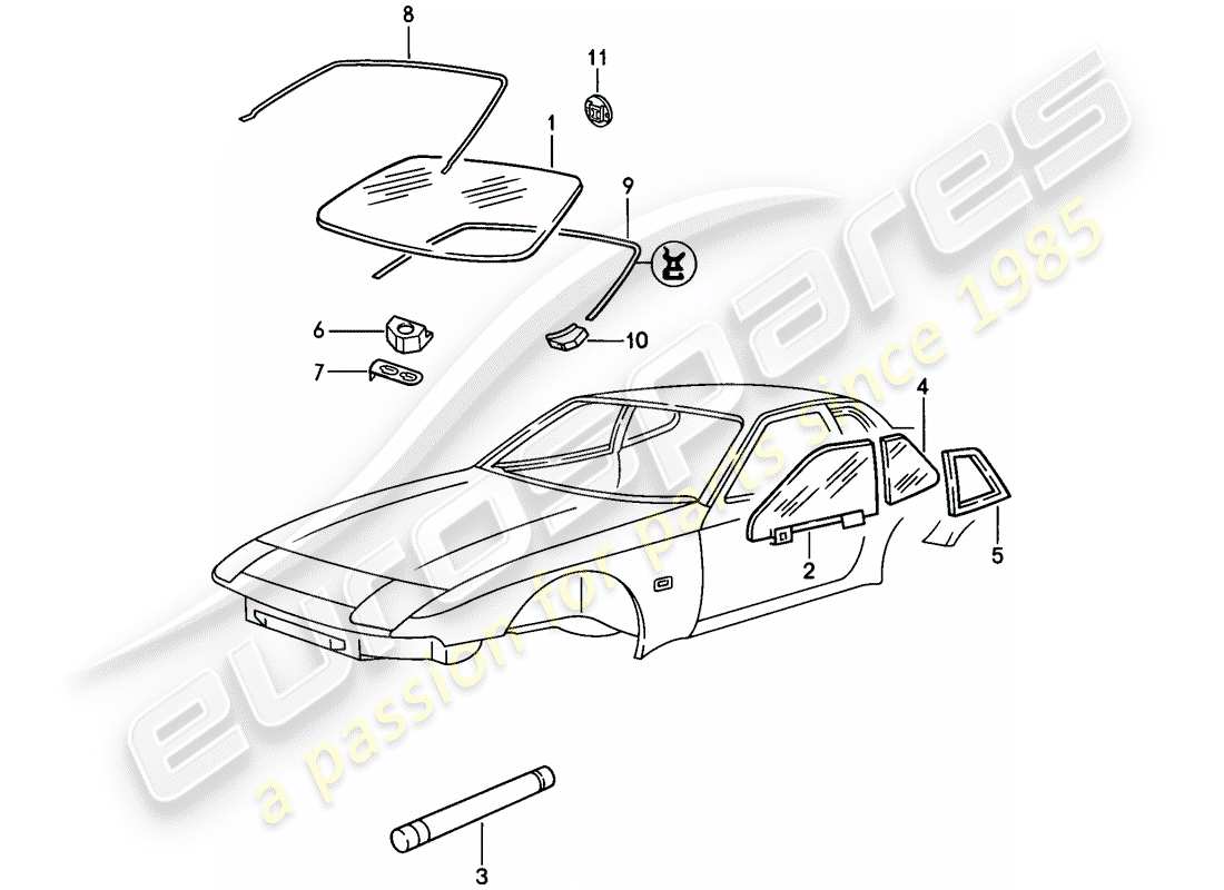 Porsche 944 (1987) WINDOW GLAZING Part Diagram