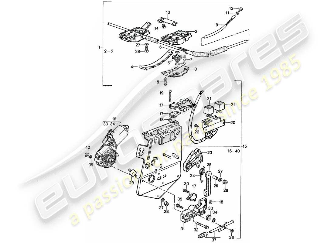 Porsche 944 (1987) LIFTING ROOF - DRIVING MECHANISM - F 94-GN404 475>> - F 95-GN101 654>> Part Diagram