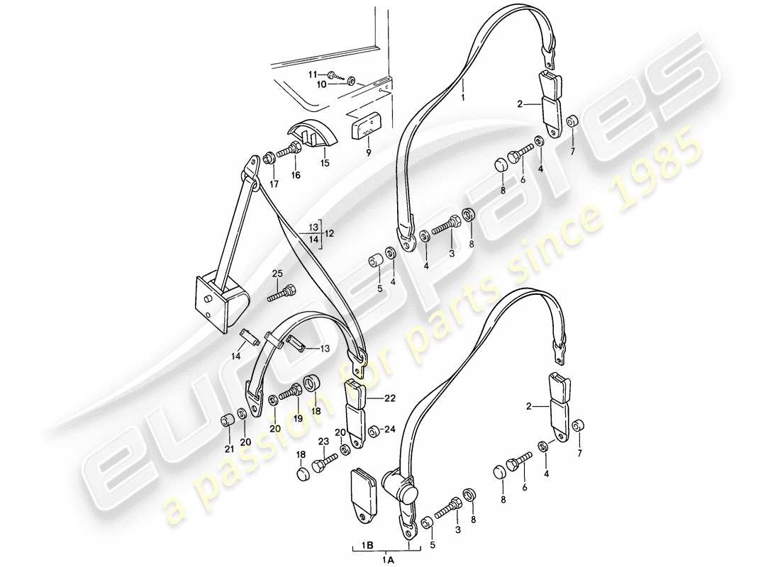 Porsche 944 (1987) seat belt - lap belt - manually Part Diagram