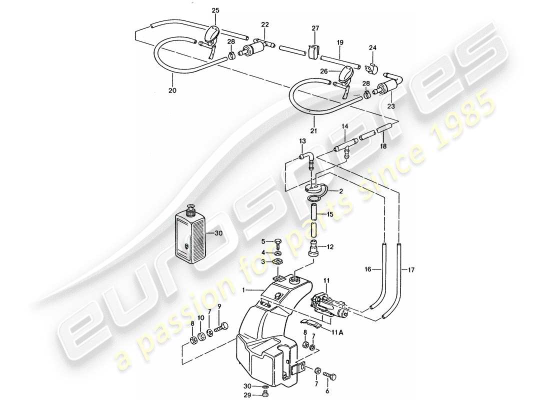 Porsche 944 (1987) windshield washer unit Part Diagram