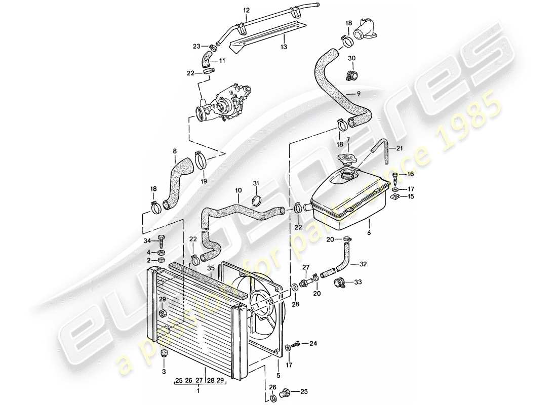 Porsche 944 (1988) water cooling Part Diagram