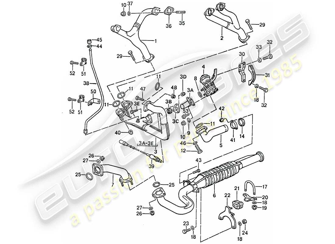 Porsche 944 (1989) EXHAUST SYSTEM - CATALYST Part Diagram