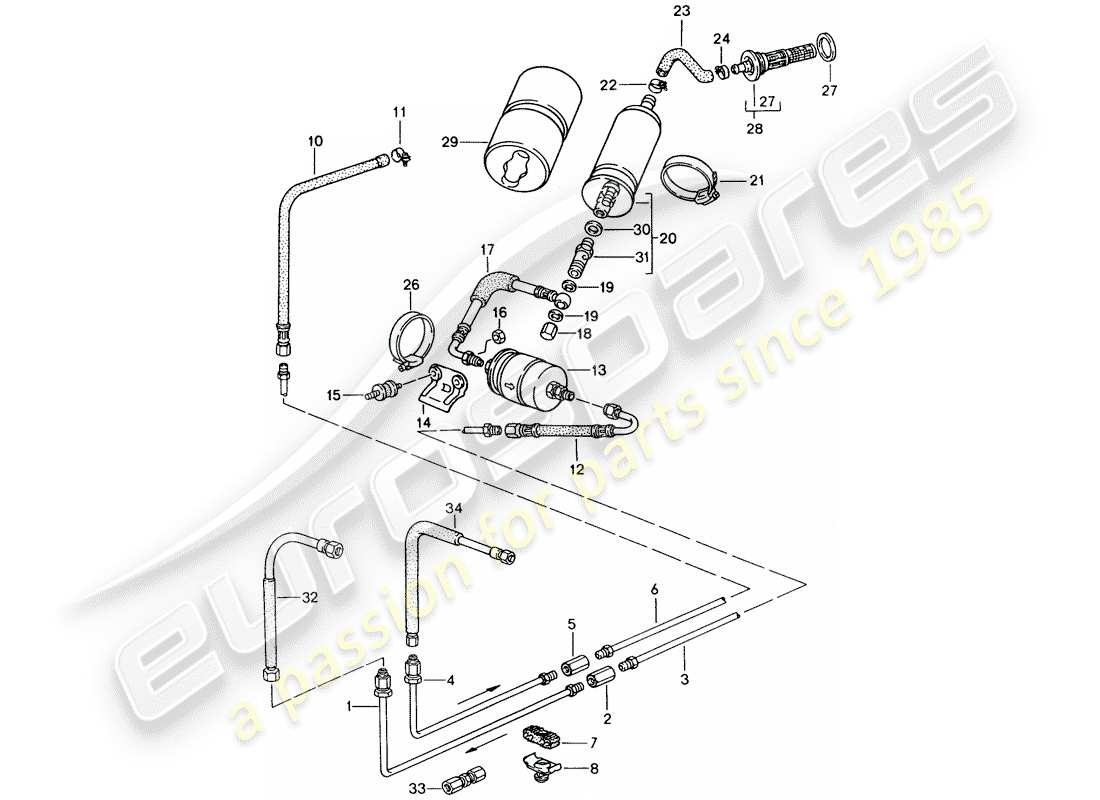 Porsche 944 (1990) fuel system Part Diagram