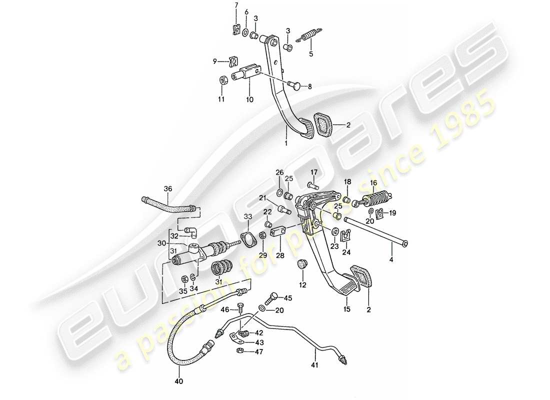 Porsche 944 (1990) BRAKE - CLUTCH - PEDALS Part Diagram