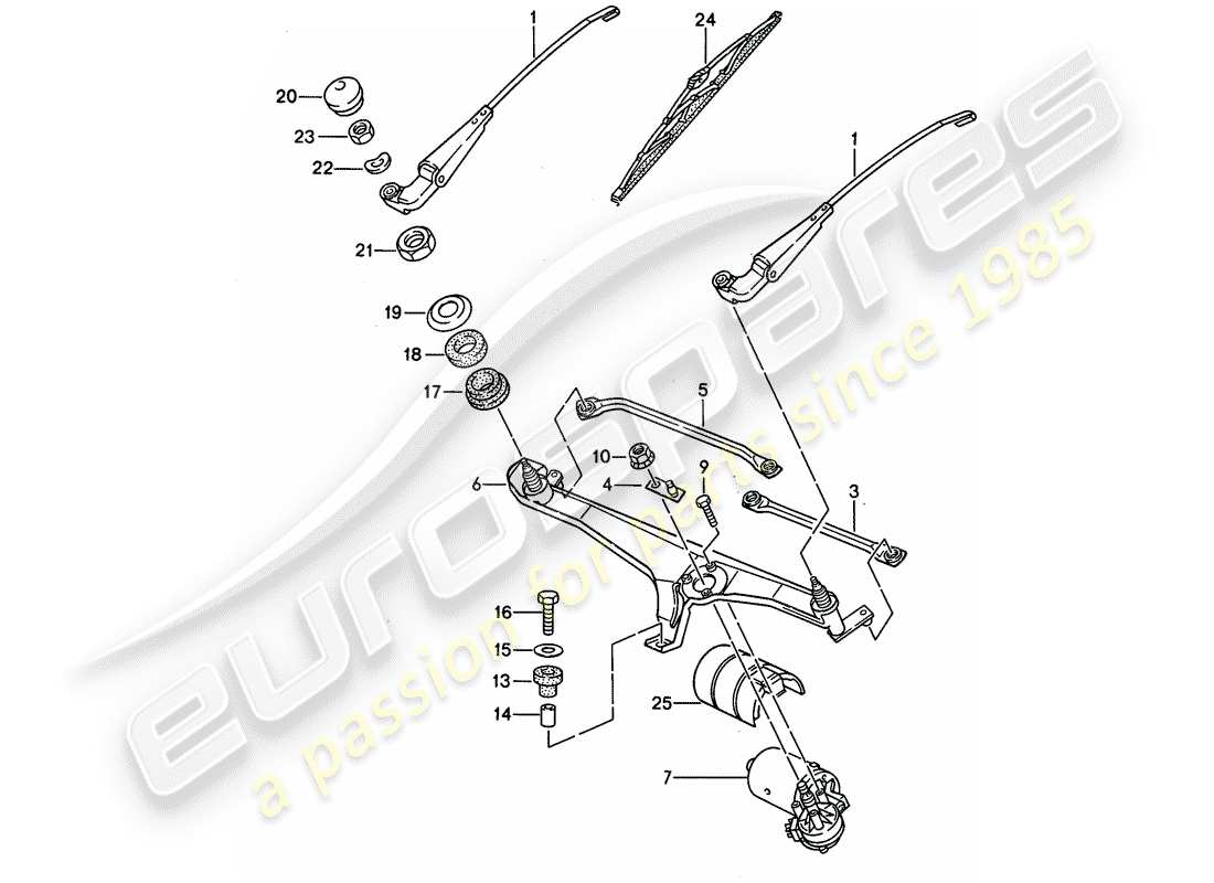 Porsche 944 (1990) WINDSCREEN WIPER SYSTEM Part Diagram