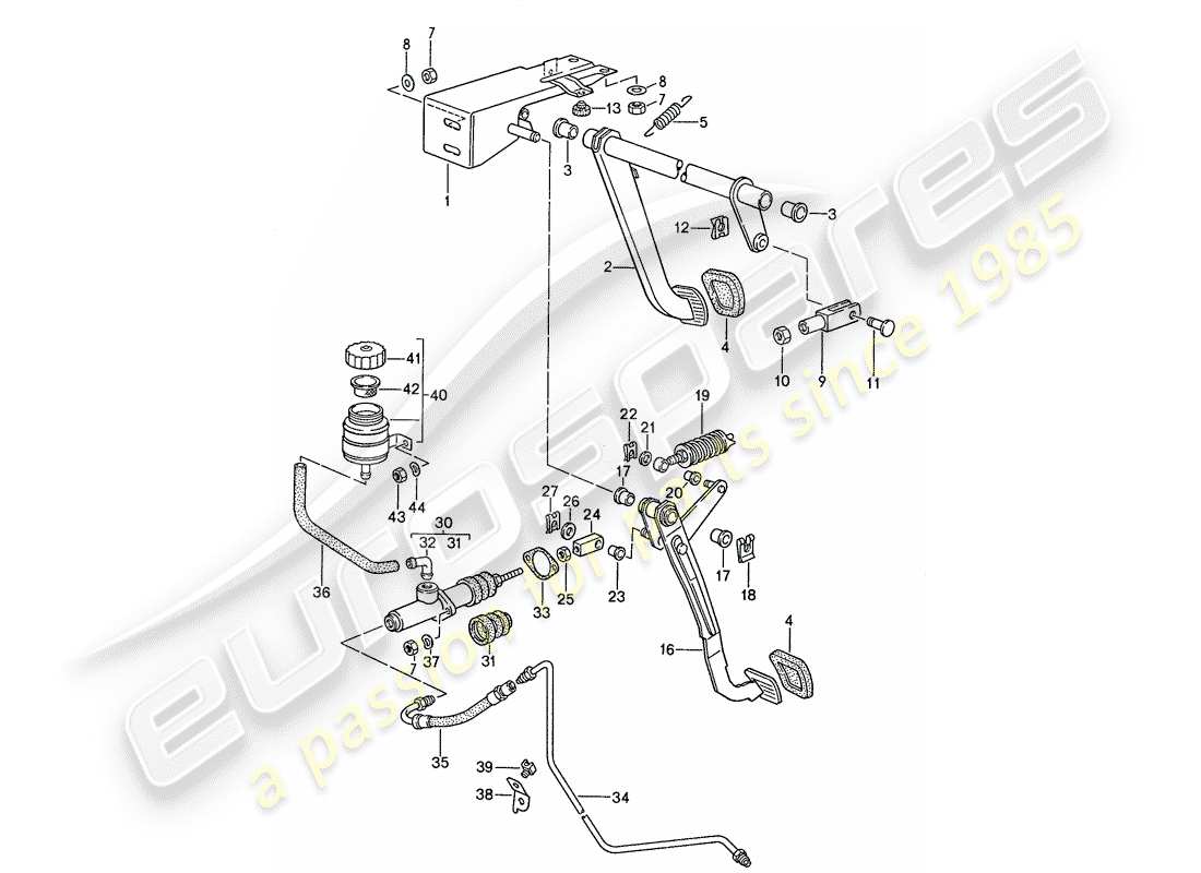 Porsche 944 (1991) BRAKE - CLUTCH - PEDALS Part Diagram