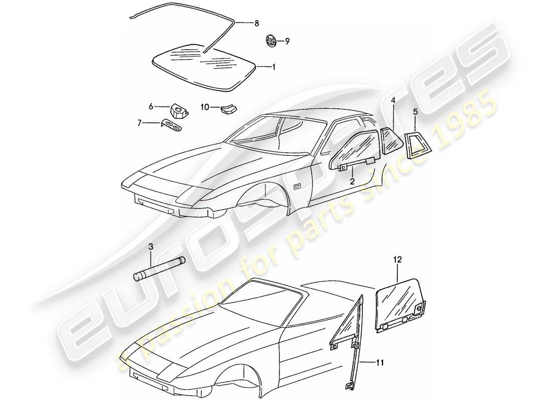 Porsche 944 (1991) WINDOW GLAZING Part Diagram