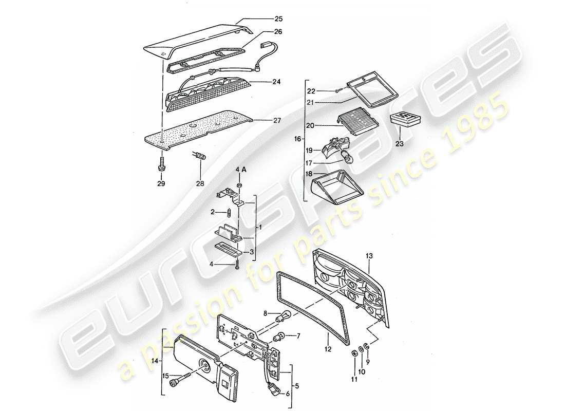 Porsche 944 (1991) LICENSE PLATE LIGHT - REAR LIGHT - ADDITIONAL BRAKE LIGHT Part Diagram