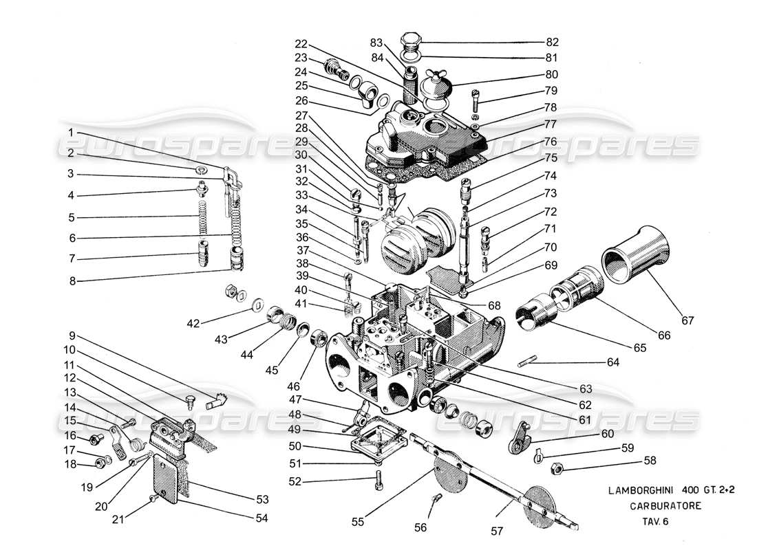 Lamborghini 400 GT Carburator 40DCOE twin choke Parts Diagram