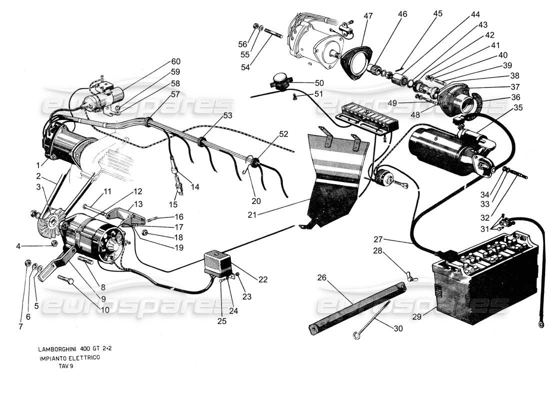 Lamborghini 400 GT electrical system Parts Diagram