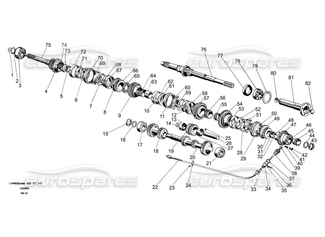 Lamborghini 400 GT Gearbox Gears Parts Diagram
